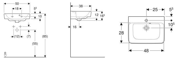 Geberit Renova plan 50 h&aring;ndvask t/v&aelig;g - 1 hanehul