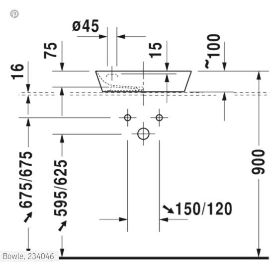 Duravit Cape Cod 46 fritst&aring;ende bowlevask - 1 hanehul - Uden overl&oslash;b - Wondergliss