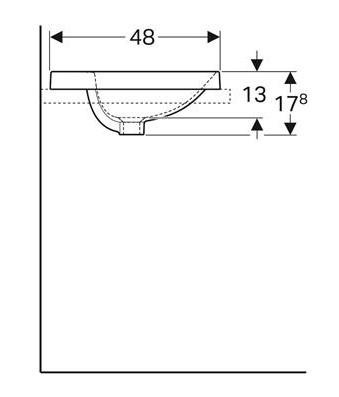 Geberit Variform 60 oval h&aring;ndvask m/bagkant t/nedf&aelig;ldning - 1 hanehul