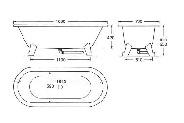 Gustavsberg fritst&aring;ende badekar 6368 u/f&oslash;dder