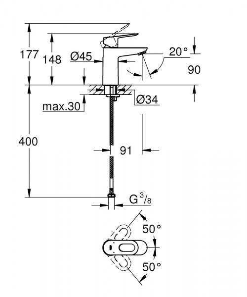 Grohe BauLoop h&aring;ndvaskarmatur u/bundventil