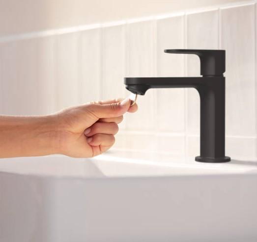 hansgrohe Rebris S 110 h&aring;ndvaskarmatur m/CoolStart u/bundventil - Mat sort