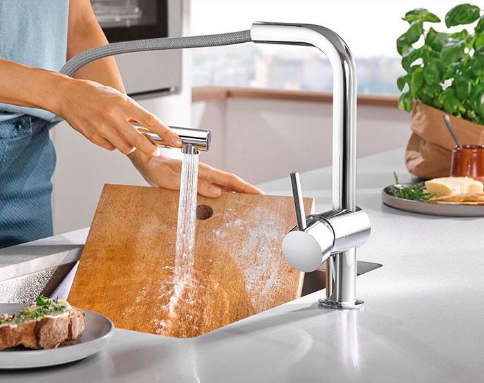 Grohe Minta k&oslash;kkenarmatur m/udtr&aelig;k og L-tud - Krom