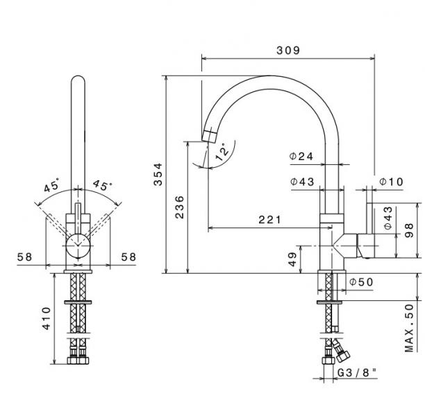 Cass&oslash;e Newform X-Trend round k&oslash;kkenarmatur - B&oslash;rstet krom