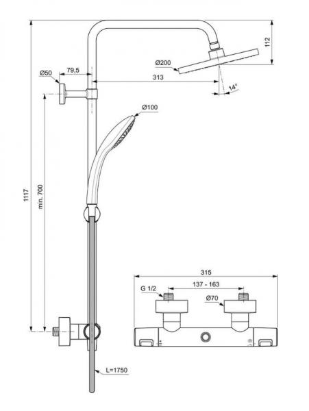 Ideal Standard Ceratherm T25 brusesystem &Oslash;200 - Mat sort