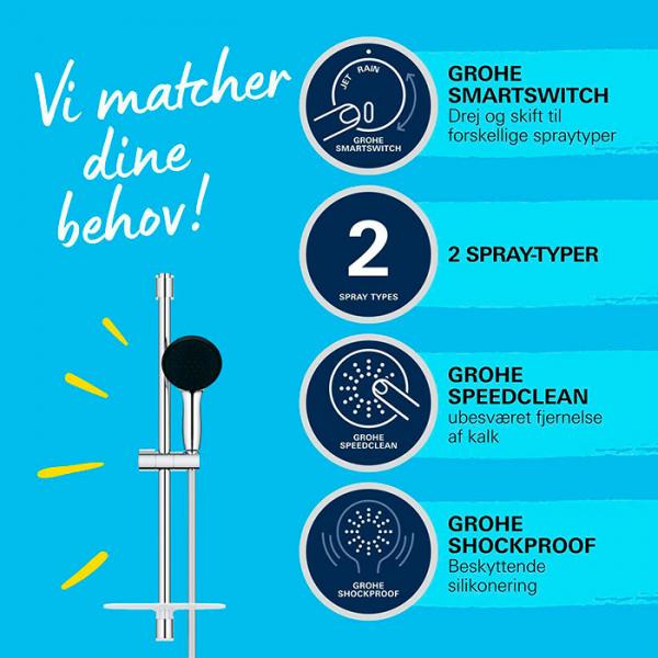 Grohe Vitalio Start 110 bruses&aelig;t 2 sprays inkl. brusehylde