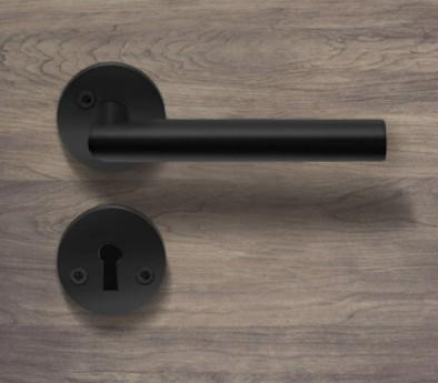 Beslagsboden indend&oslash;rs d&oslash;rgreb inkl n&oslash;gleskilt - Mat sort - S&aelig;t &aacute; 4 stk