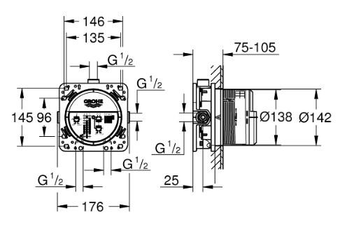 Grohe Atrio Rainshower 310 komplet brusesystem til indbygning m/SmartActive h&aring;ndbrus - B&oslash;rstet Hard Graphite