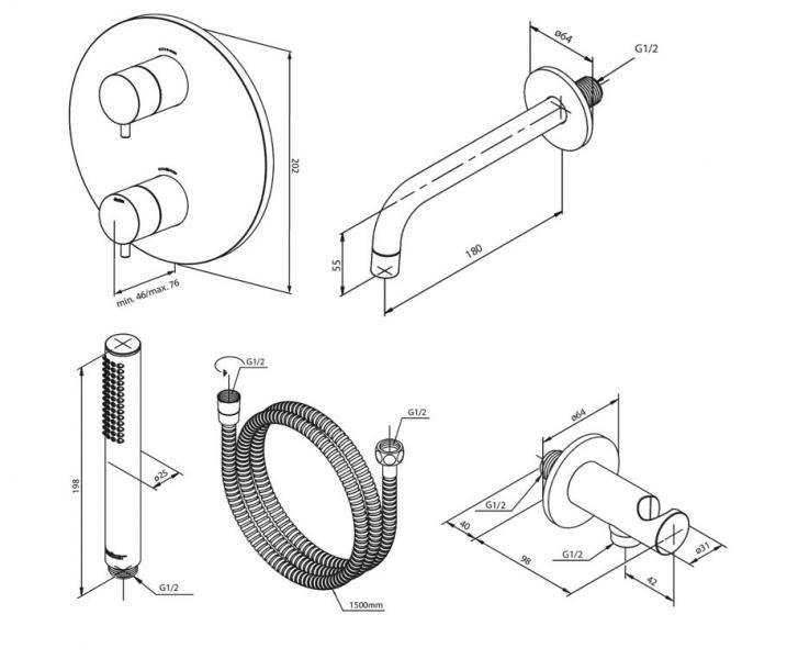 Damixa Silhouet komplet indbygningspakke til badekar � Poleret messing