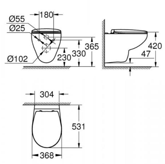 Grohe Bau Rimless toiletpakke inkl. s&aelig;de m/softclose, cisterne og messing betjening