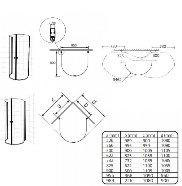 Hafa Igloo PRO U bruseniche til lige bagv&aelig;g eller hj&oslash;rne - 80x95 cm