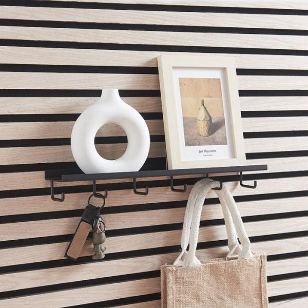 Sort hylde m/6 kroge til akustikpanel - Vandret/lodret