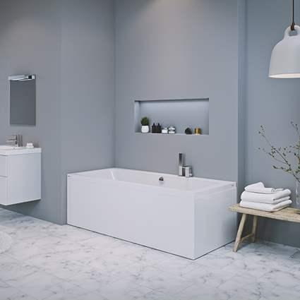 Str&oslash;mberg Quantum badekar t/indbygning - 170 x 70 - 1 rygl&aelig;n