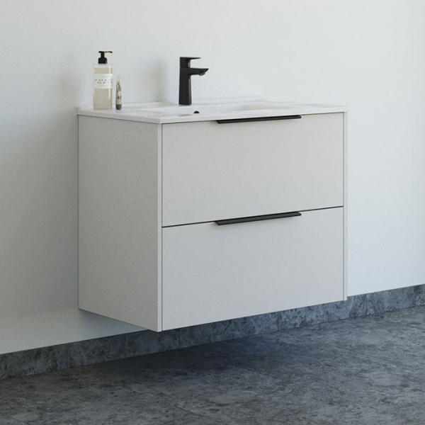 Dansani Mido+ Classic 81 m&oslash;bels&aelig;t m/Amber vask og 2 skuffer - Mat sand