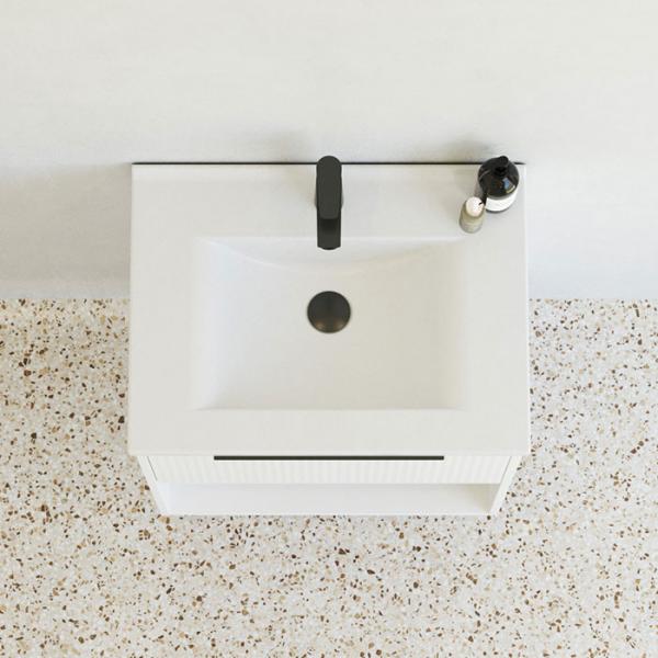 Dansani Mido+ Classic 61 m&oslash;bels&aelig;t m/Amber vask, 1 skuffe og &aring;bent rum - Striber/mat hvid