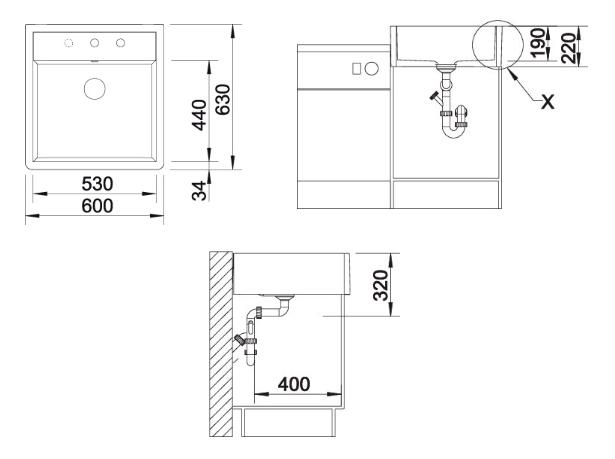 Blanco Panor 60 k&oslash;kkenvask i porcel&aelig;n m/2 hanehuller - Krystalhvid